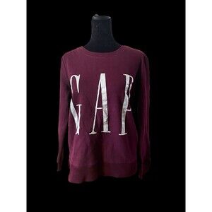 GAP Burgundy Sweatshirt Bold Metallic Silver Logo Casual Fall Sweater Fun Cute
